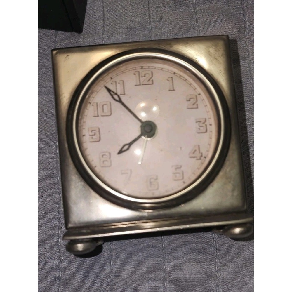 Vintage Pottery Barn Silver T Square Alarm Clock W Black Case Works Great 1998 W - Picture 3 of 7